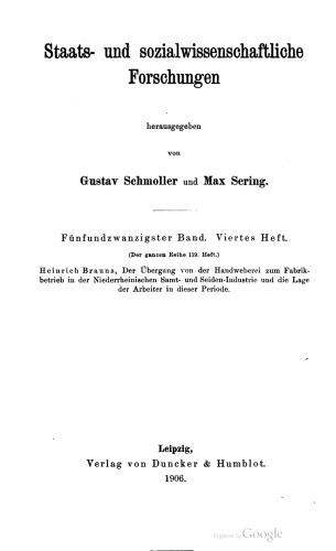 Der Übergang von der Handweberei zum Fabrikbetrieb in der Niederrheinischen Samt- und Seiden - Industrie und die Lage der Arbeiter in dieser Periode