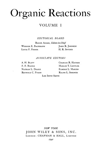 Volume 1, Organic Reactions