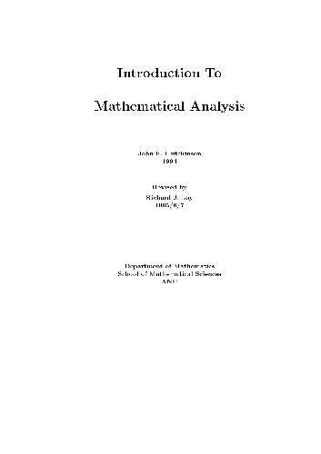 Introduction to Mathematical Analysis