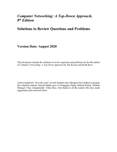 Computer Networking: A Top-Down Approach: Solutions Manual, Eight Edition