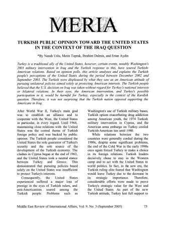 Turkish opinion toward united states of america