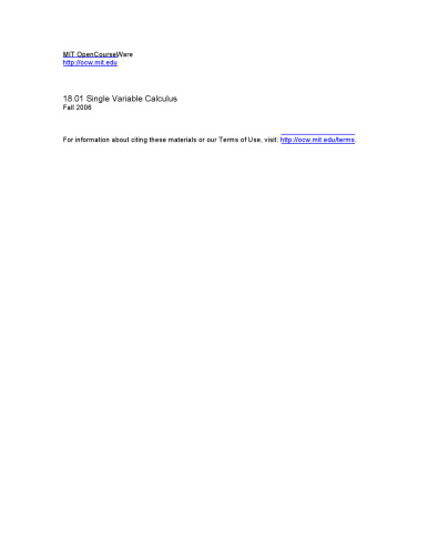Single Variable Calculus: Lecture Notes