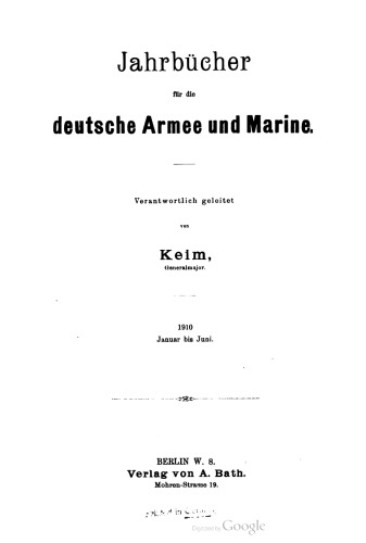 Jahrbücher für die Deutsche Armee und Marine / Januar bis Juni 1910