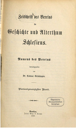 Zeitschrift des Vereins für Geschichte und Altertum Schlesiens