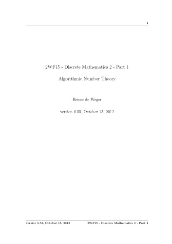 2WF15 - Discrete Mathematics 2 - Part 1: Algorithmic Number Theory