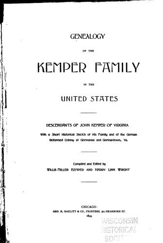 Genealogy of the Kemper Family in the United States