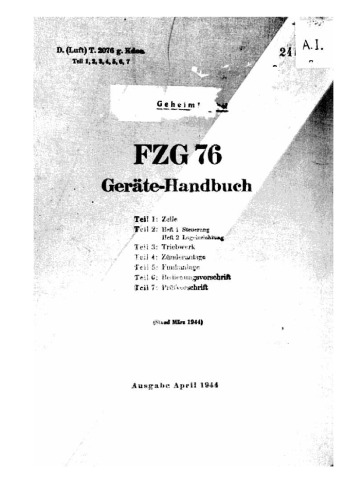 Gerate-handbuch FZG-76 (Manual V-1 Bomb)