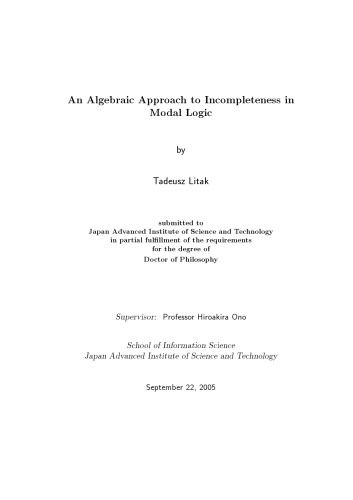 An Algebraic Approach to Incompleteness in Modal Logic [PhD Thesis]