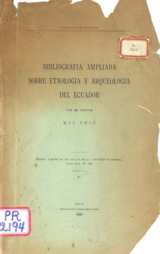 Bibliografía ampliada sobre etnología y arqueología del Ecuador