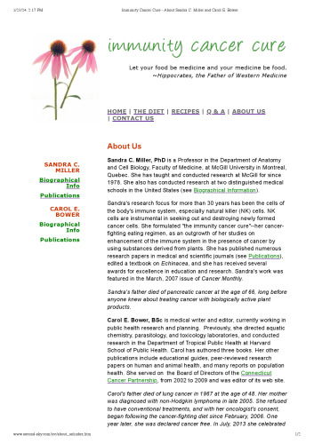 Sandra Miller PhD ( McGill University ) Echinacea cancer cure -- mcgill university and carol bower immunity cancer cure echinacea , astragalus, burdock -- immunity cancer cure