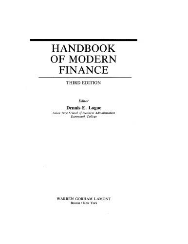 Handbook of Modern Finance