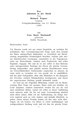 Wagner, Richard - Das Judentum in der Musik (1869, 41 S., Text)