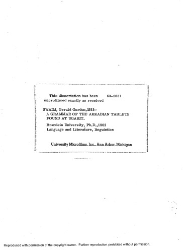 A Grammar of the Akkadian Tablets Found at Uragit ( PhD diss. )