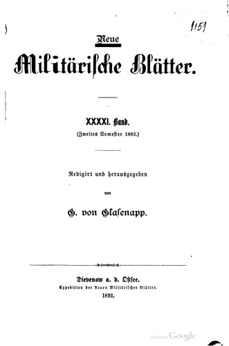 Neue Militärische Blätter / Zweites Semester 1892
