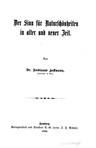 Der Sinn für Naturschönheiten in alter und neuer Zeit