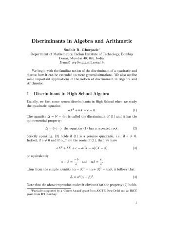 Discriminants in Algebra and Arithmetic [expository notes]