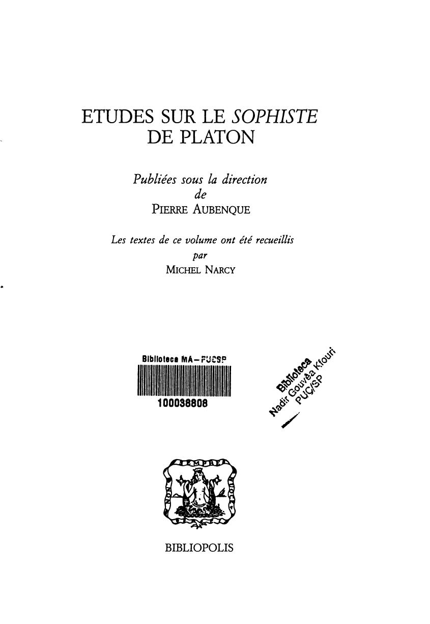 Études sur le Sophiste de Platon