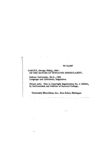 On the Nature of Syntactic Irregularity
