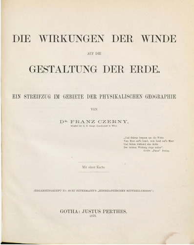 Die Wirkungen der Winde auf die Gestaltung der Erde : Ein Streifzug im Gebiete der physikalischen Geographie