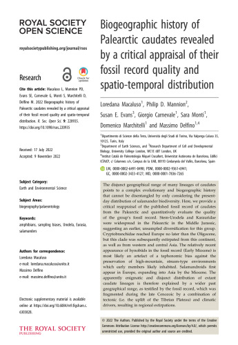 yes Biogeographic history of Palearctic caudates revealed by a critical appraisal of their fossil record quality and spatio-temporal distribution
