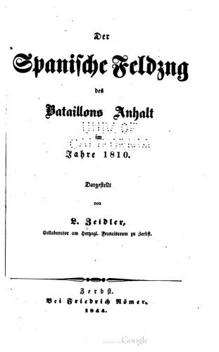 Der spanische Feldzug des Bataillons Anhalt im Jahre 1810