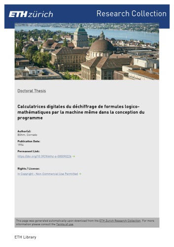 CALCULATRICES DIGITALES DU DECHIFFRAGE DE FORMULES LOGICO-MATHEMATIQUES PAR LA MACHINE MÊME DANS LA CONCEPTION DU PROGRAMME