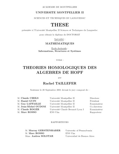 Theories homologiques des algebres de Hopf