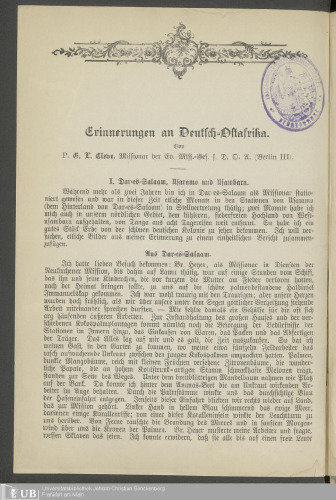 Erinnerungen an Deutsch-Ostafrika