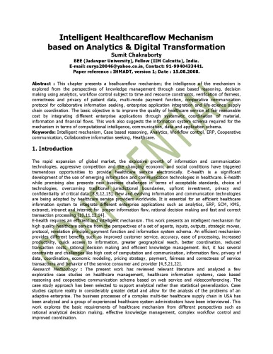 Intelligent Healthcare flow Mechanism based on Analytics & Digital Transformation