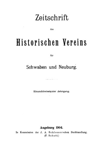 Zeitschrift des Historischen Vereins für Schwaben und Neuburg