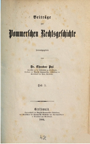 Beiträge zur pommerschen Rechtsgeschichte