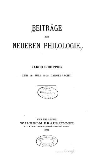 Beiträge zur neueren Philologie zum 19. Juli 1902
