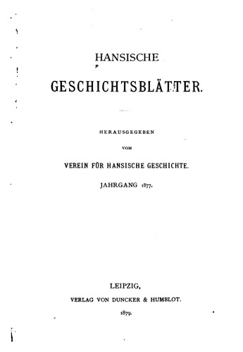 Hansische Geschichtsblätter (Jahrgang 1877)