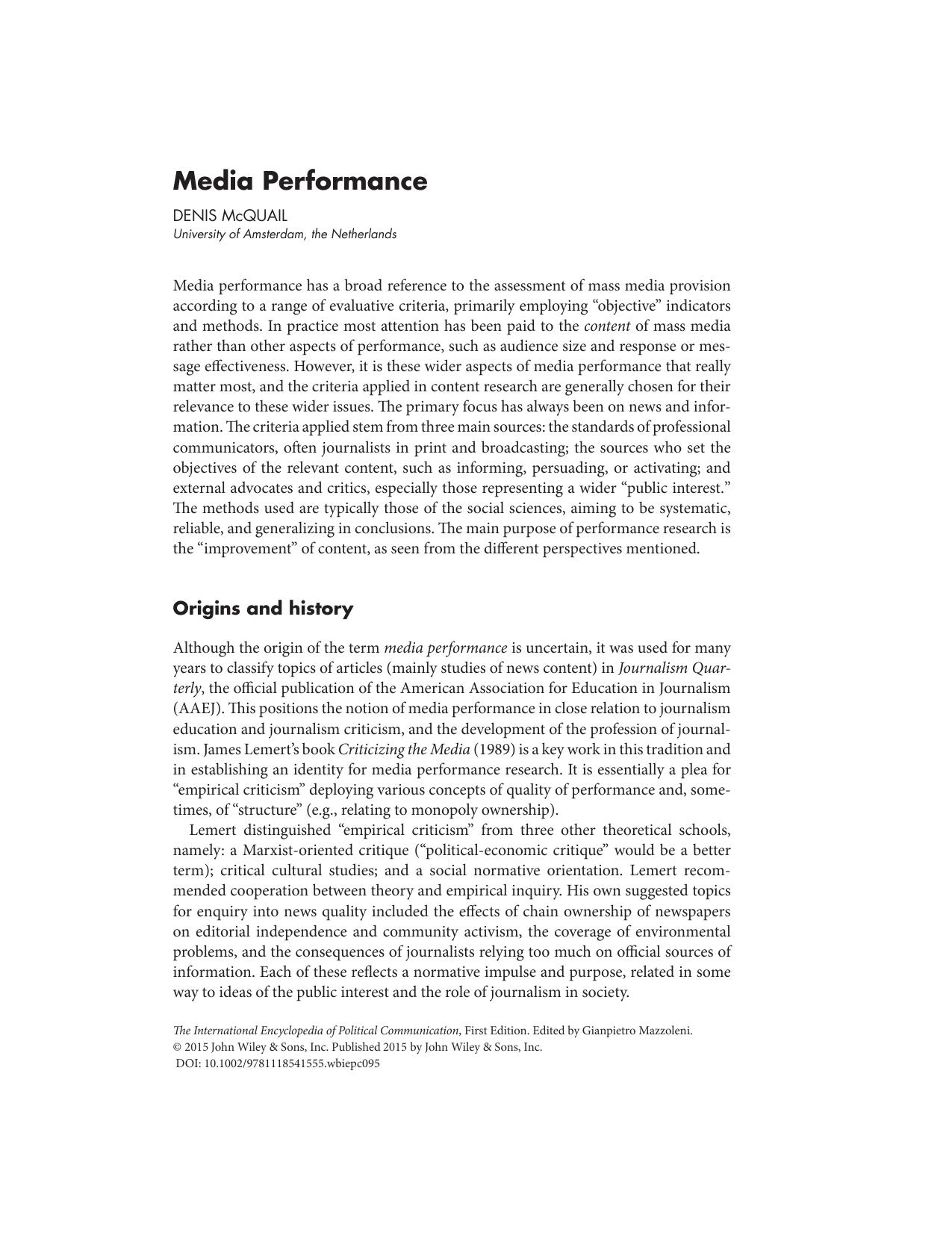 "Media Performance" in: online