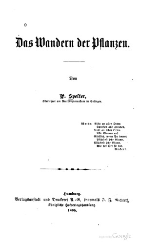 Das Wandern der Pflanzen