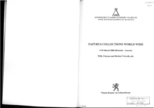 Papyrus Collections World Wide: 9-10 March 2000 (Brussels - Leuven)
