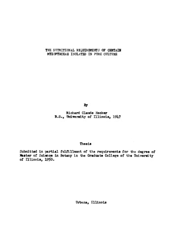 The nutritional requirements of certain Myxophyceae isolated in pure culture