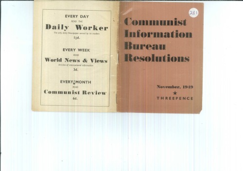 Communist Information Bureau Resolutions. November 1949.