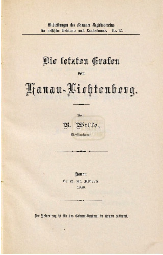 Die letzten Grafen von Hanau-Lichtenberg