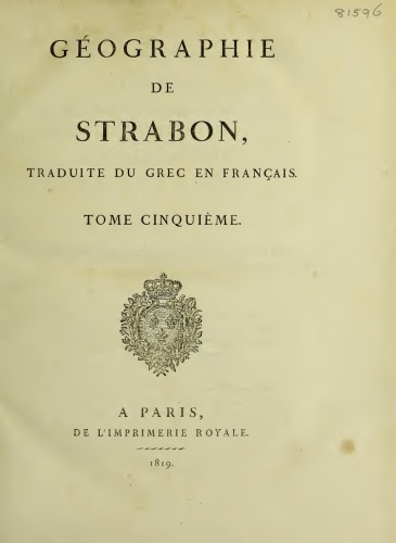 GEOGRAPHIE DE STRABON - TRADUITE DU GREC EN FRANCAIS