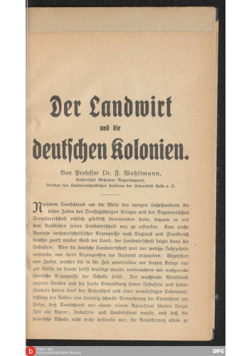 Der Landwirt und die deutschen Kolonien