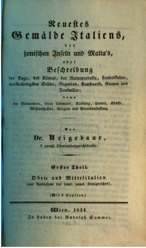 Neuestes Gemälde Italiens, der Ionischen Inseln und Maltas