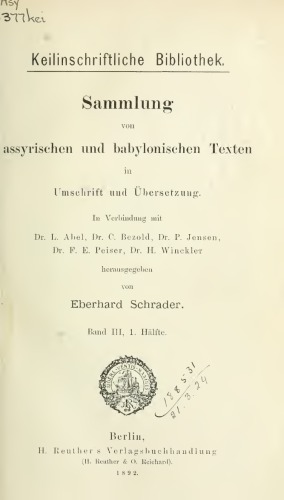 Sammlung von assyrischen und babylonischen Texten in Umschrift und Übersetzung