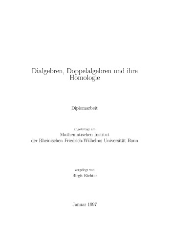Dialgebren, Doppelalgebren und ihre Homologie