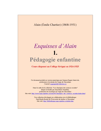 Esquisses : D'Alain, Tome 1, Pédagogie Enfantine