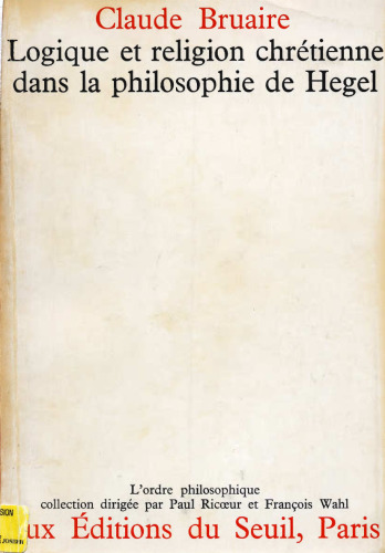 Logique et religion chrétienne dans la philosophie de Hegel