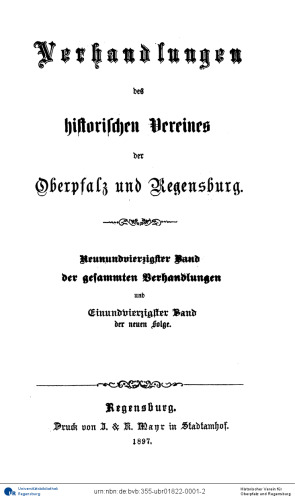 Verhandlungen des Historischen Vereins für Oberpfalz und Regensburg