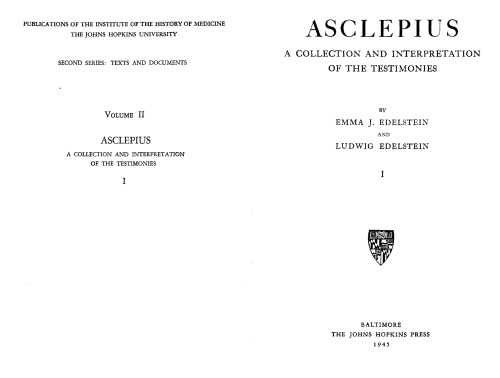 Asclepius: A Colletion and Interpretation ofthe Testimonies