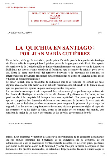La quichua en Santiago [Argentina, circa 1860]