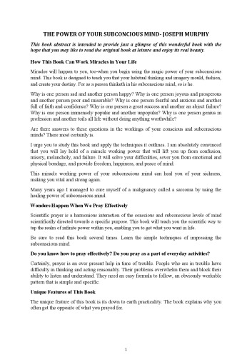 subconcious mind summary JOSEPH MURPHY